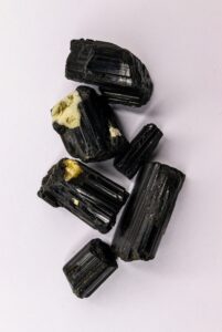 Raw black tourmaline crystals
