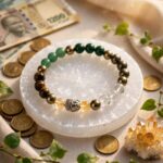 Natural Dhan Yog bracelet with pyrite, citrine, tiger eye, green aventurine, green jade and clear quartz beads and Buddha bead