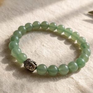 Natural Green Aventurine bracelet with 8 mm beads and silver Buddha bead