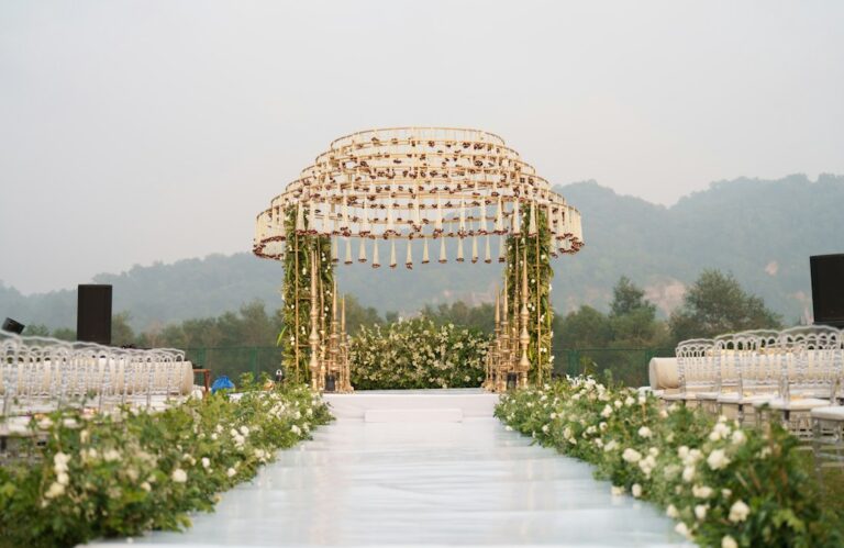 Floral wedding mandap for Kundli Milan matchmaking