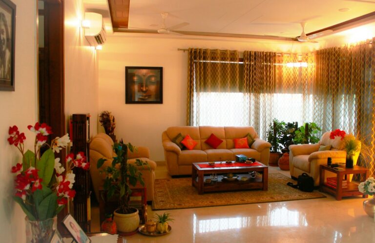 Bright Indian living room planned with Vastu Shastra